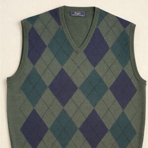 Vintage Lambswool Pringle Dark Green Knitwear Vest Argyle EUC Mens Medium